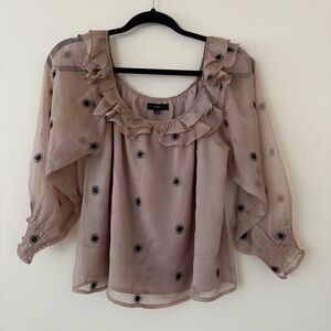 Fate Ruffle Blouse Flower Embroidery Shirt